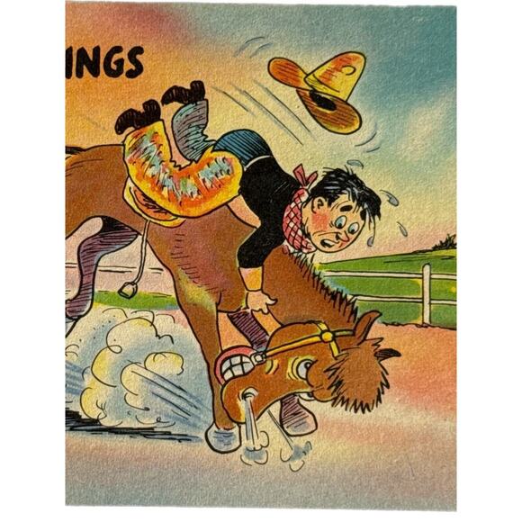 Antique Lithograph Postcard Early 1900s Farewell Humor Cowboy Bucking Bronco SEE - Picture 1 of 4